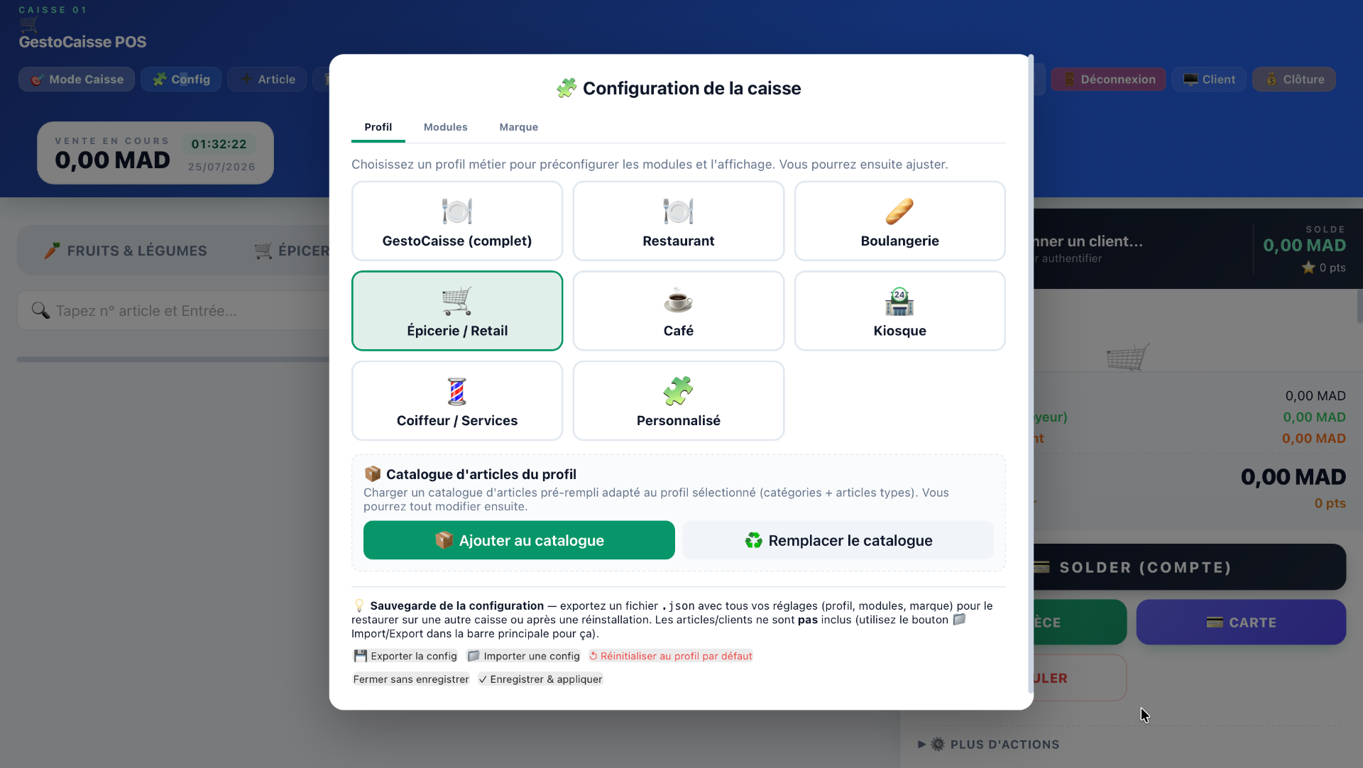 Configuration des profils métier